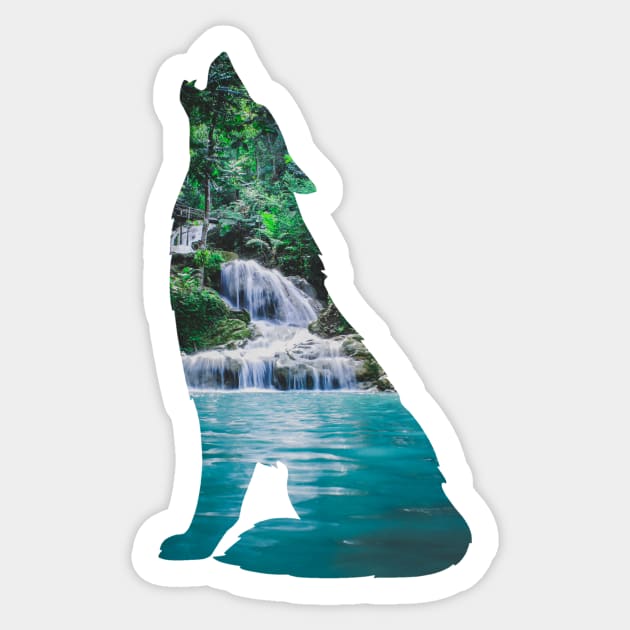 Howling Wolf - Waterfall Sticker by LukjanovArt